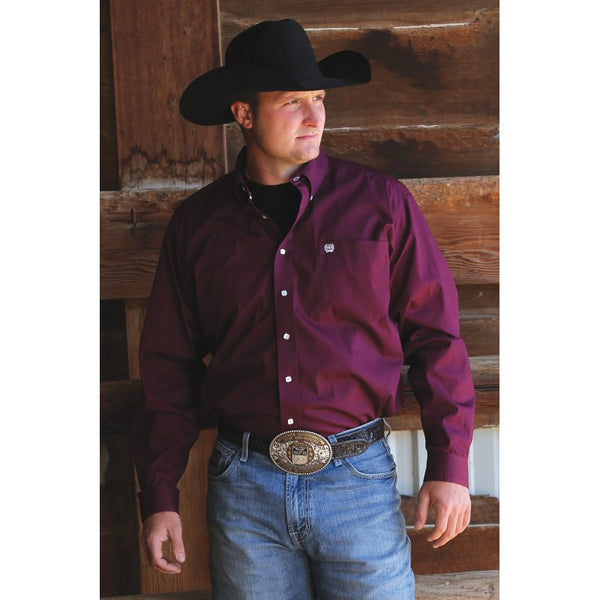 Cinch Men's Classic Fit Long Sleeve Solid Burgundy Shirt : Large