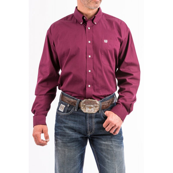 Cinch Men's Classic Fit Long Sleeve Solid Burgundy Shirt : XXLarge