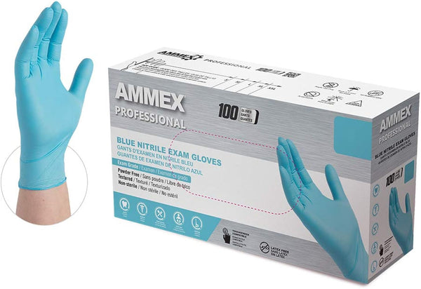 Ammex Nitrile Powder Free Blue Gloves 100ct: Large