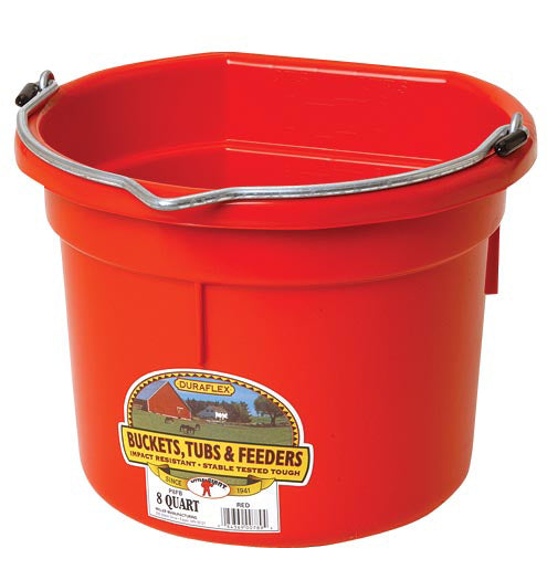 Flat Back Red  Plastic Bucket : 8qt