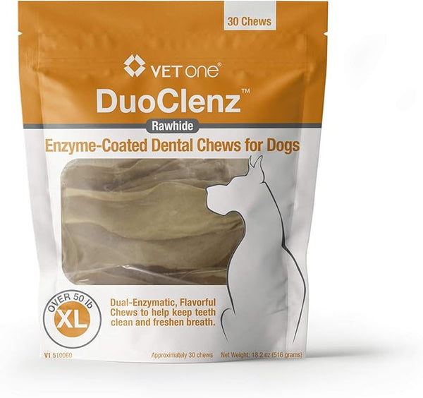 VetOne Duoclenz Rawhide Enzyme Coated Dental Chews : XLG 30ct