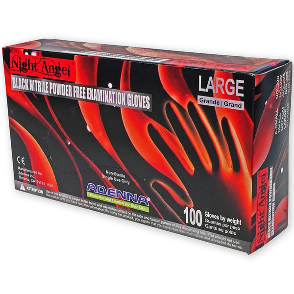 Night Angel Nitrile Powder Free Black Gloves 100ct: Large