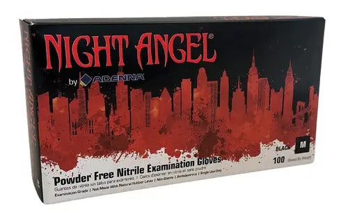 Night Angel Nitrile Powder Free Black Gloves 100ct: Medium