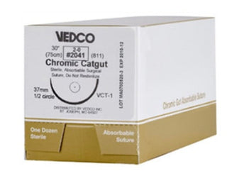 Vedco Chromic Catgut Absorable Suture Size 2-0 3/8 Circle Reverse Cutting Needle : 12ct