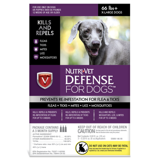 Nutri-Vet Defense Flea and Tick Spot On For Dog Over 66 Lbs : 3 months